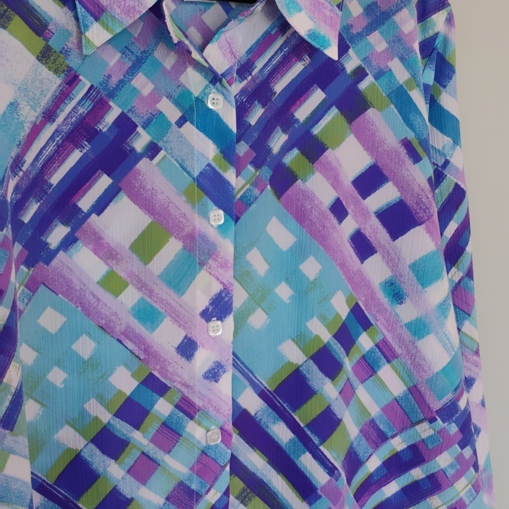 Alfred Dunner Multicolor Plaid Button-Down Shirt in Blue, Purple & Green - Picture 4 of 6